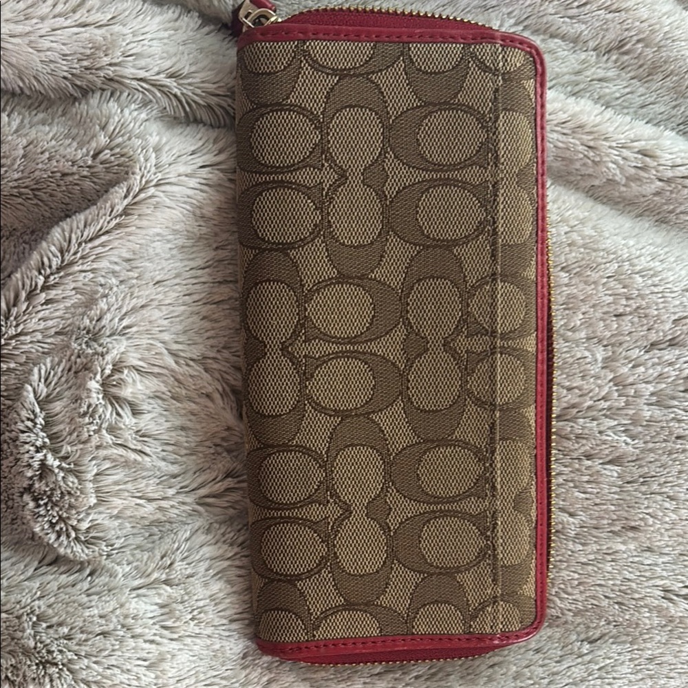 Coach Tan and Red Signature Wallet - Picture 3 of 4